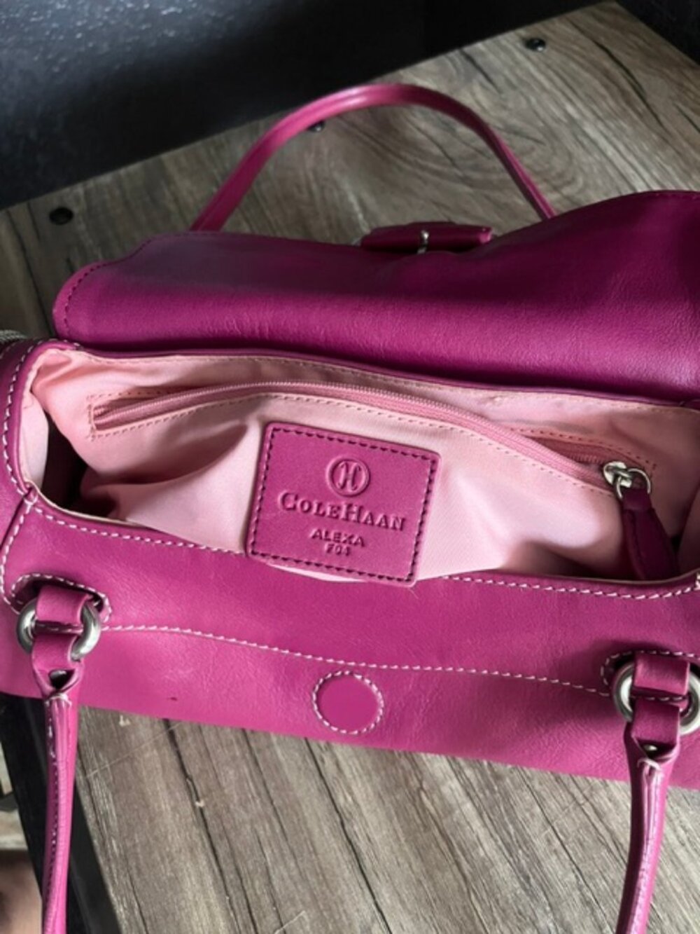 Cole Haan Alexa Leather Fuschia Handbag - Picture 4 of 5